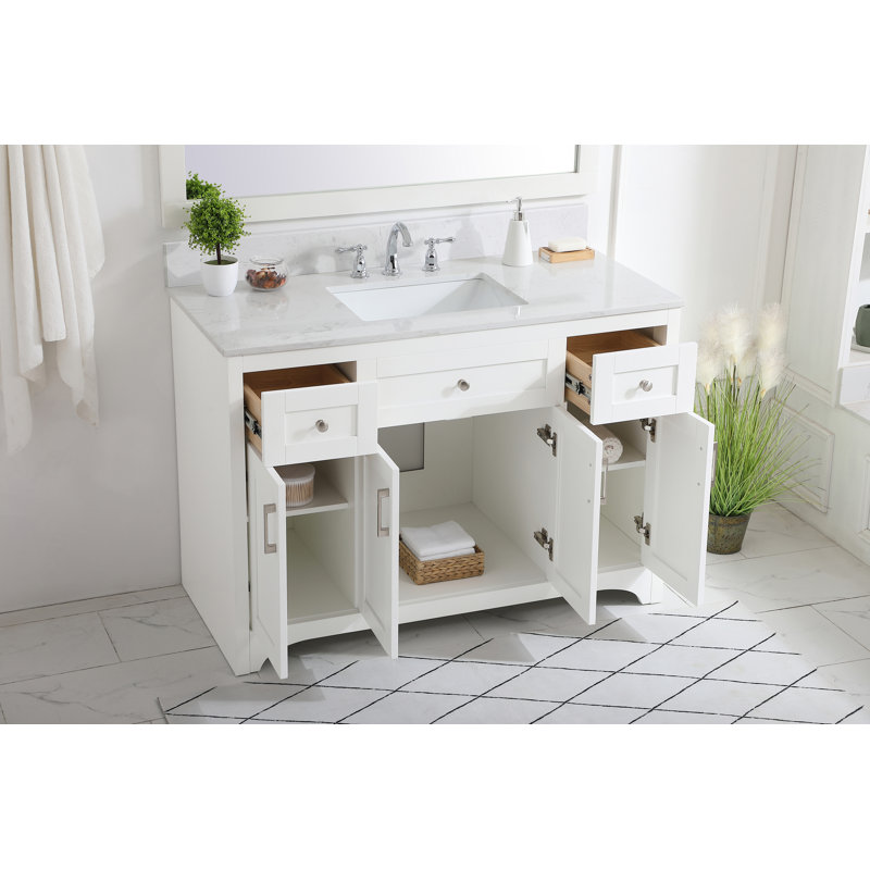 Moore 48'' Single Bathroom Vanity with Engineered Marble Top, White