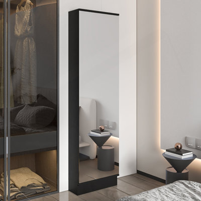 Range-chaussures H 67 po, cinq tablettes de rangement internes, un miroir, une porte, capacité approximative de 10 paires de chaussures, noir
