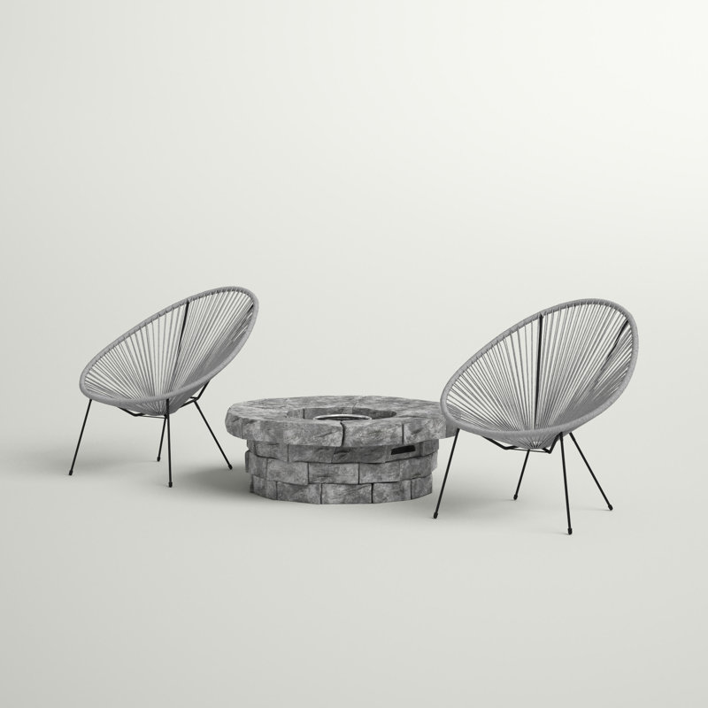 Table de foyer en acier Addyson et 2 chaises de patio, Gris
