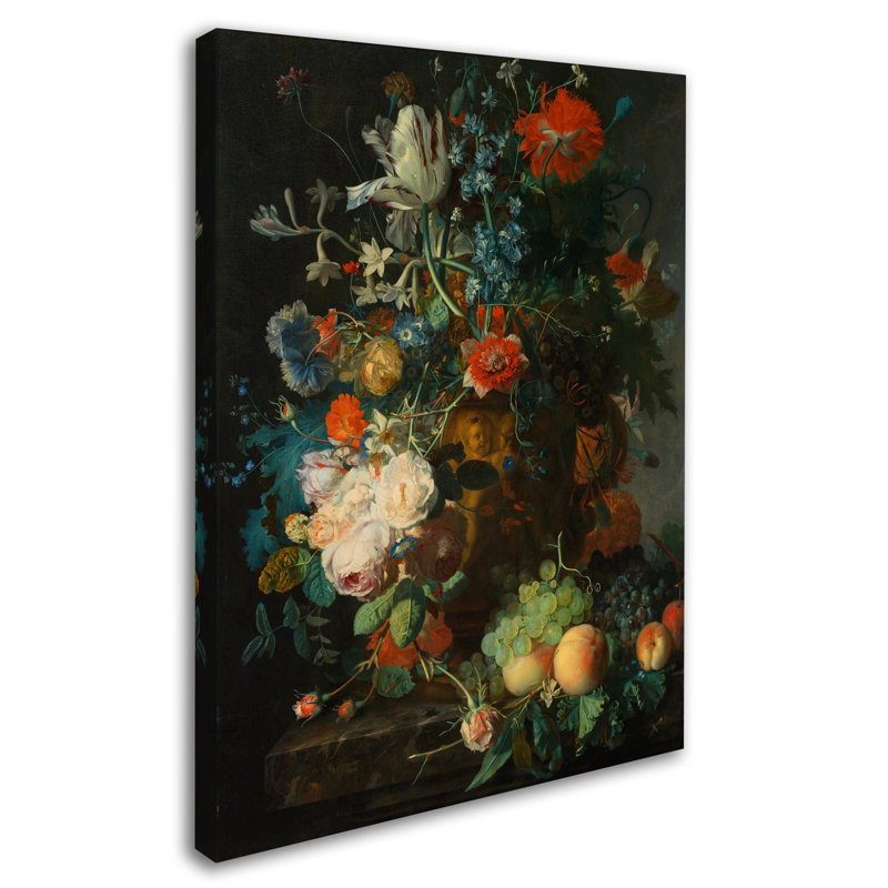 «Still Life With Flowers And Fruit», reproduction sur toile tendue, H 19 po x l 14 po