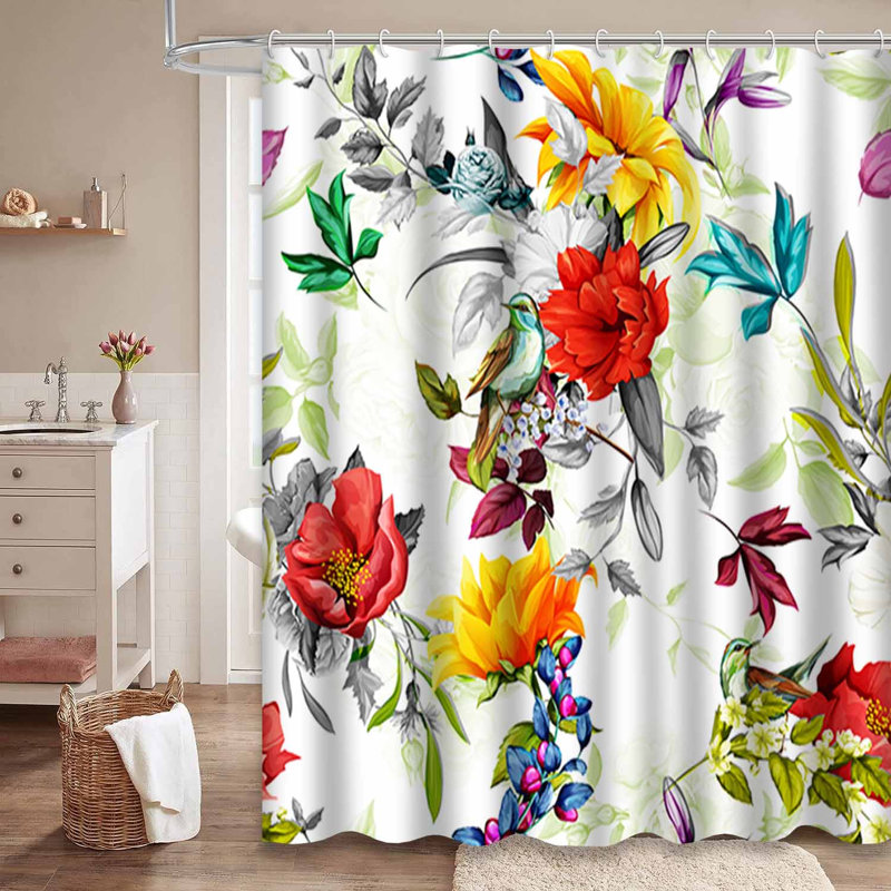 Rideau de douche imperméable à motif floral avec 12 crochets, L 72 po x l 84 po