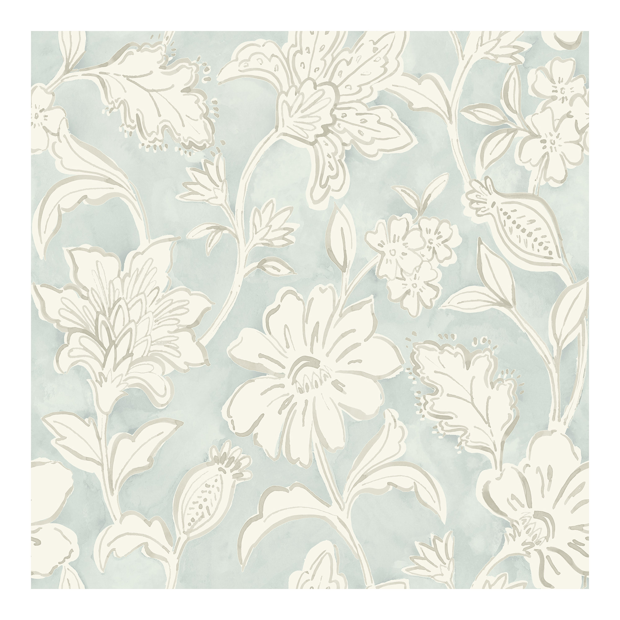 Chelsea Floral Wallpaper, Aqua