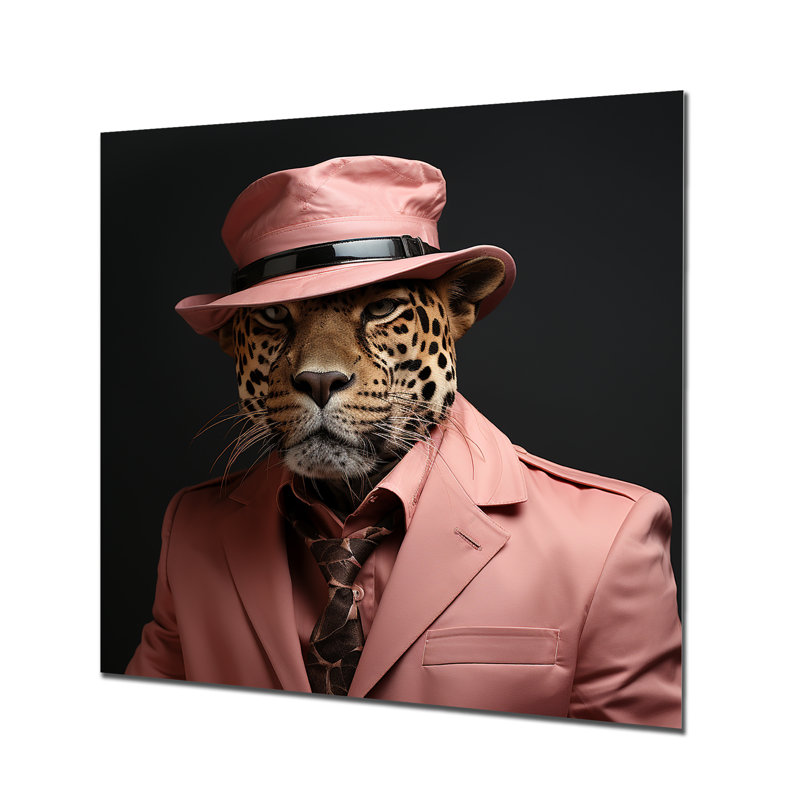 Art mural en métal rose avec guépard, H 36 po x l 36 po x P 1,5 po