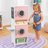 Wooden Laundry Play Set, Stacking Washer and Dryer with Iron and Basket