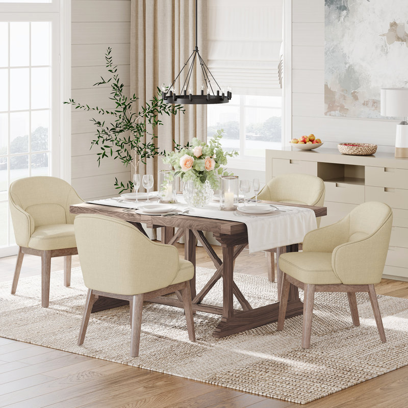 Chaise rembourrée moderne avec pieds en bois, Beige