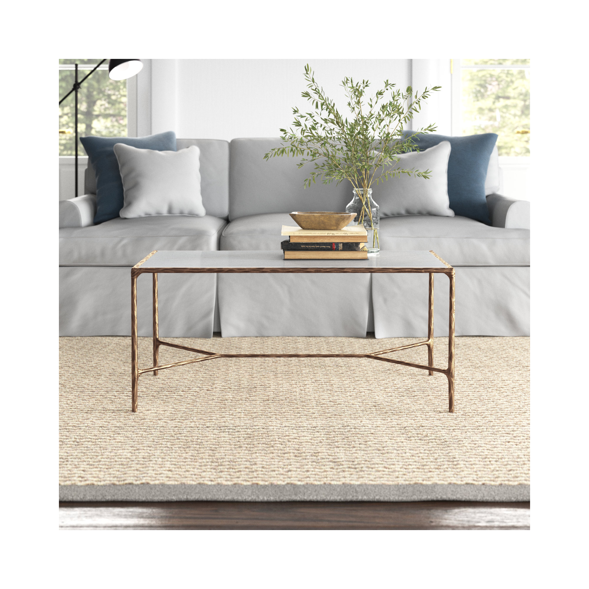 Evelynn Coffee Table, White Marble, Brass