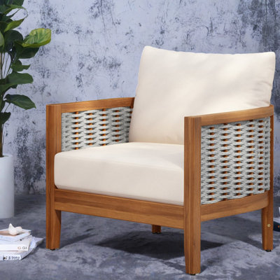 Chaise d'appoint moderne en teck avec corde tissée, conception ergonomique pour patio