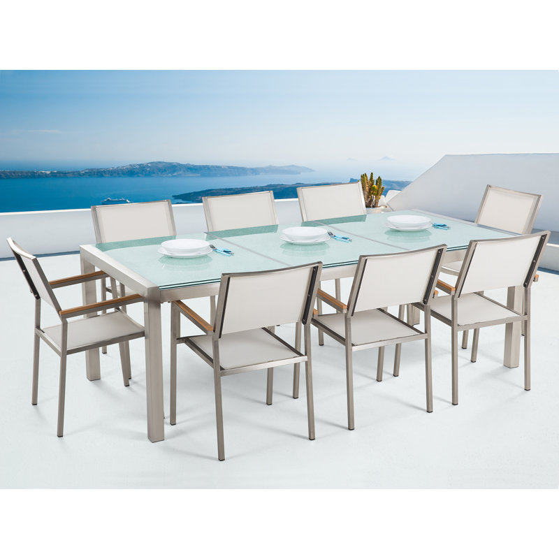 Sharon 8 - Person Patio Dining Set with Rectangular Table , Cushions Included, White
