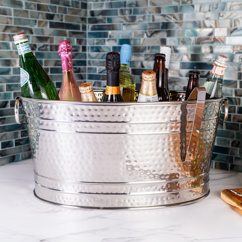 Aleinah Stainless Steel Beverage Tub for Parties Ice Bucket - 6.3 Gallons - 20.5 x 14.5 x 9.5 in.