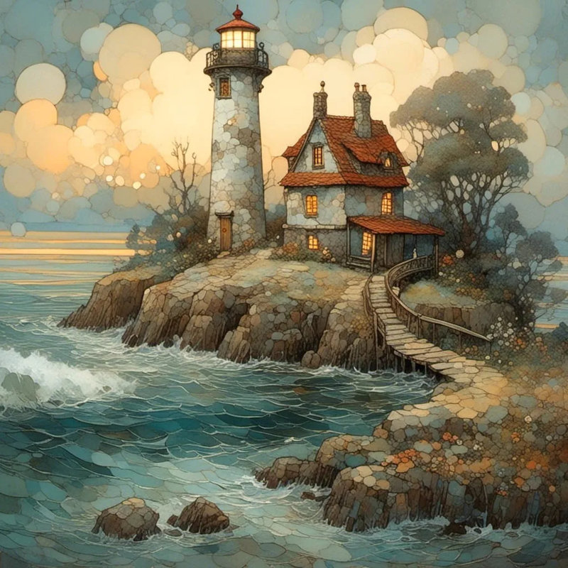 Evening Glow Lighthouse-Wrapped Canvas Wall Art