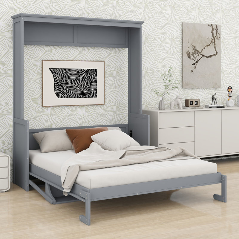 Lit escamotable peu encombrant avec tablette intégrée, Gris
