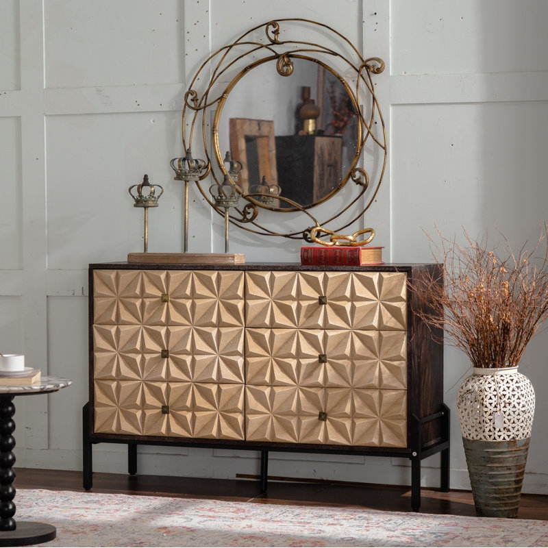 Buffet Mid-Century à 6 tiroirs avec motif géométrique 3D