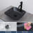 16 in. x 16 in. Black Clear Glass Rectangular Vessel Basin Glass Circular Bathroom Sink with Black Pop-up Drain