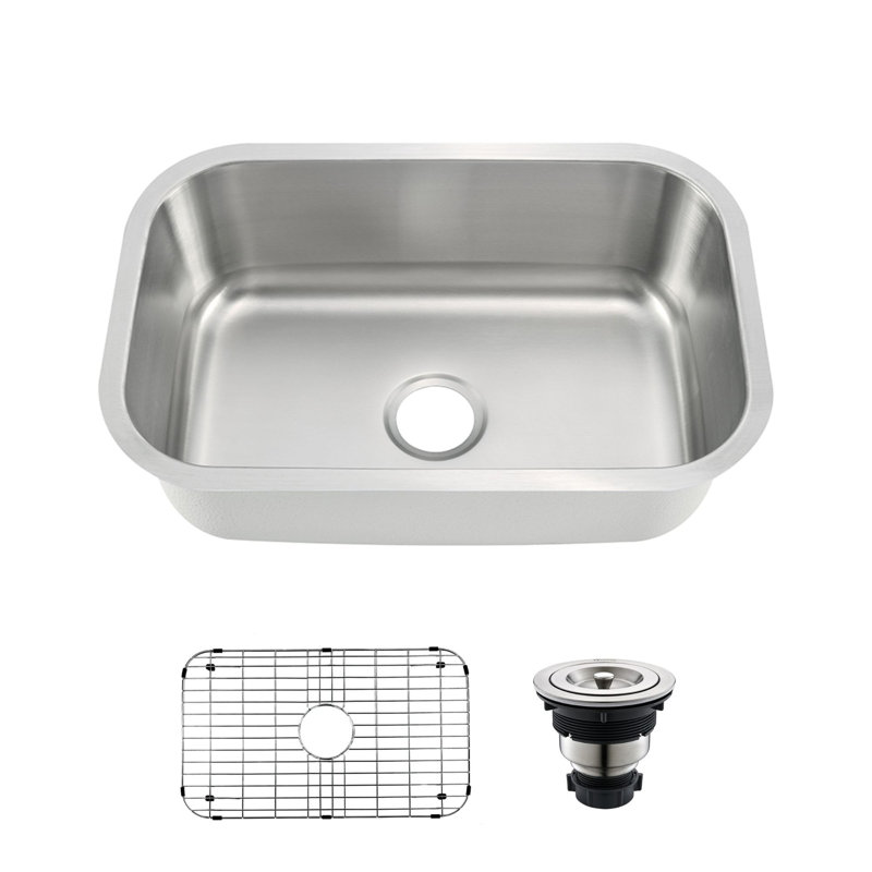 Évier de cuisine encastrable en acier inoxydable, H 7 po x l 27 po x P 18 po, Bol simple