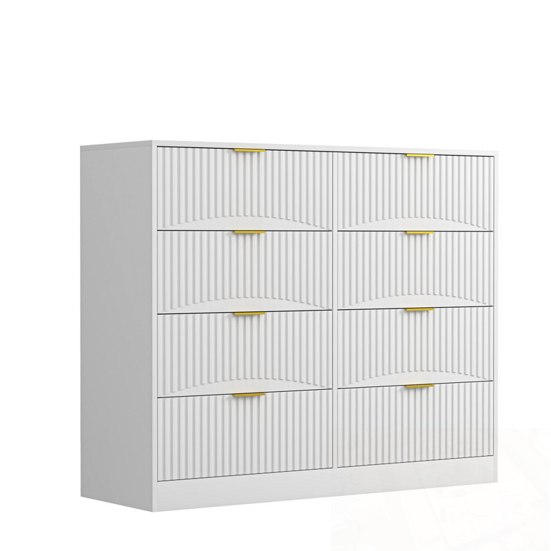 Commodes décoratives avec 8 tiroirs et poignées en métal, Blanc