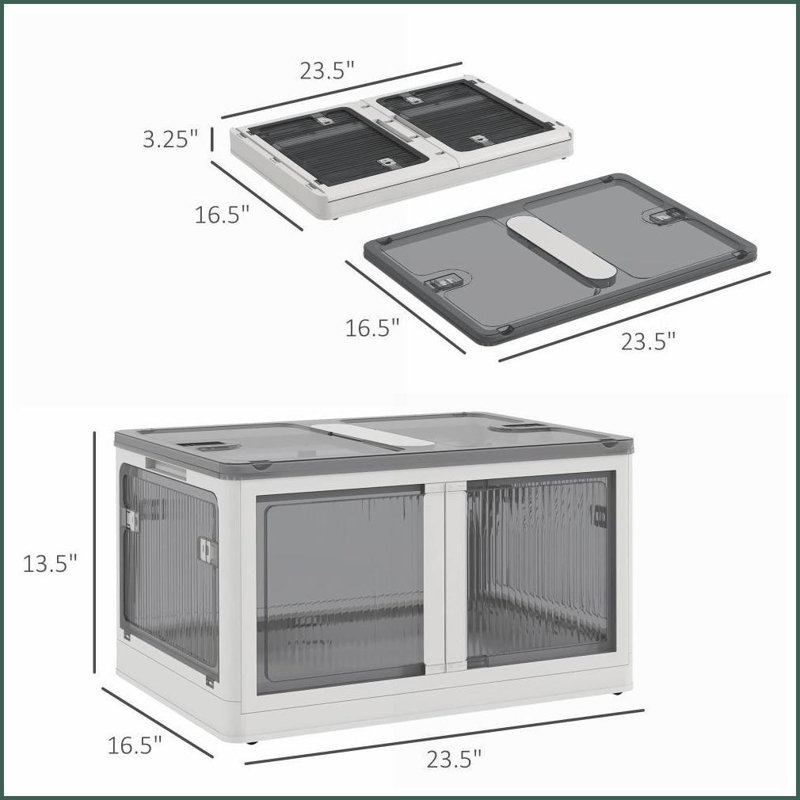 Bacs de rangement empilables pliables avec couvercles Roues | Blanc | Plastique, Blanc