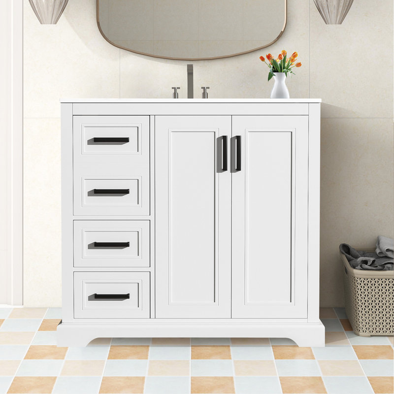 Meuble-lavabo moderne 36 "avec lavabo en céramique, Blanc