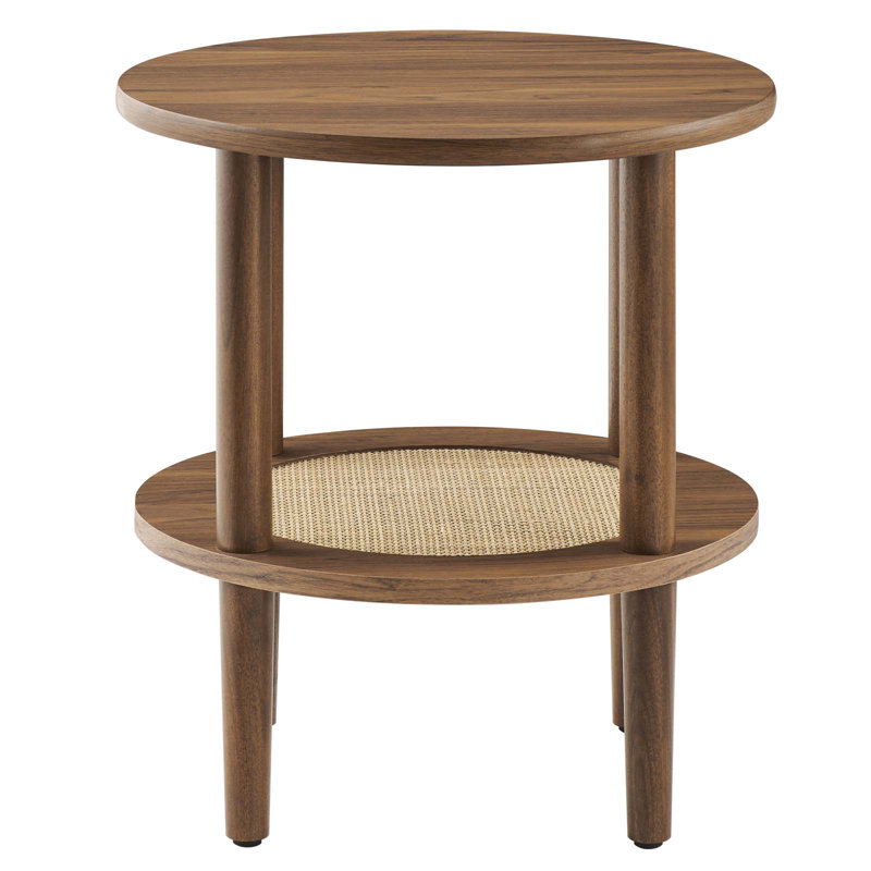 Table d'appoint ronde avec tablette en rotin Modway Torus, Noyer