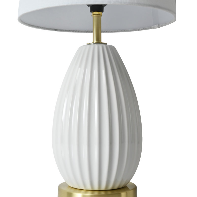 Modern Ceramic Table Lamp Usb For Living Room, Bedroom And Study (Set Of 2), Blanc / laiton antique