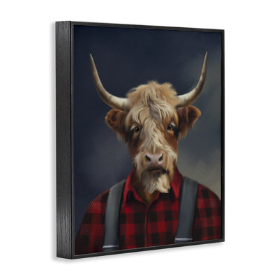 Highland Cow Outdoorsman Framed Giclee, design by Matthew Piotrowicz