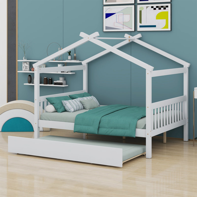 Lit en bois avec lit gigogne, Blanc