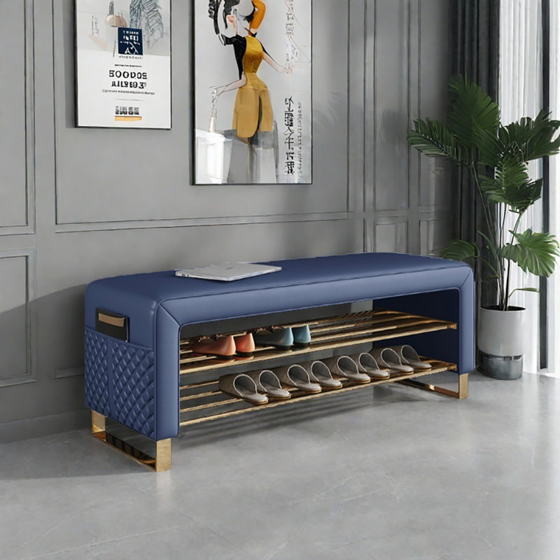 47.2in Shoe Change Stool Shoe Bench, Gold/Blue