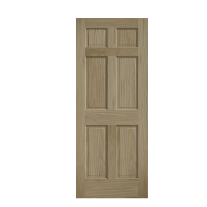Porte en bois massif 80 po à 6 panneaux apprêtés, 28 po x 80 po, Bois de pin clair