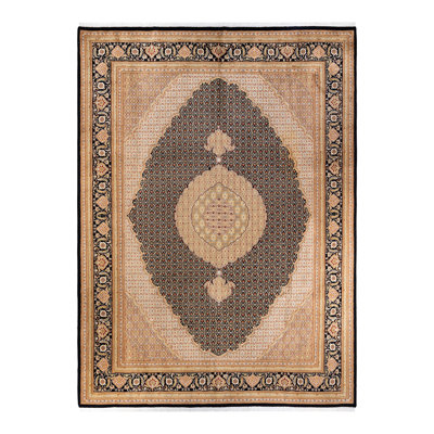 Tapis unique en laine noué à la main 9 pi 1 po x 12 pi 5 po New Age de Hayner en brun / noir / ivoire