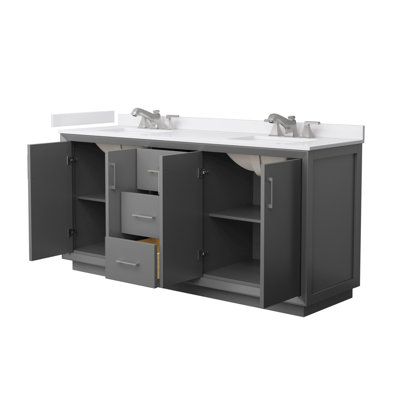 Strada 72" Freestanding Double Bathroom Vanity with Cultured Marble Top