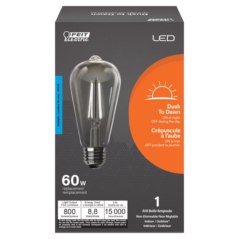 Ampoule DEL Feit ST19 E26 (moyenne) crépuscule à l'aube, équivalente à 60 watts, paquet de 1