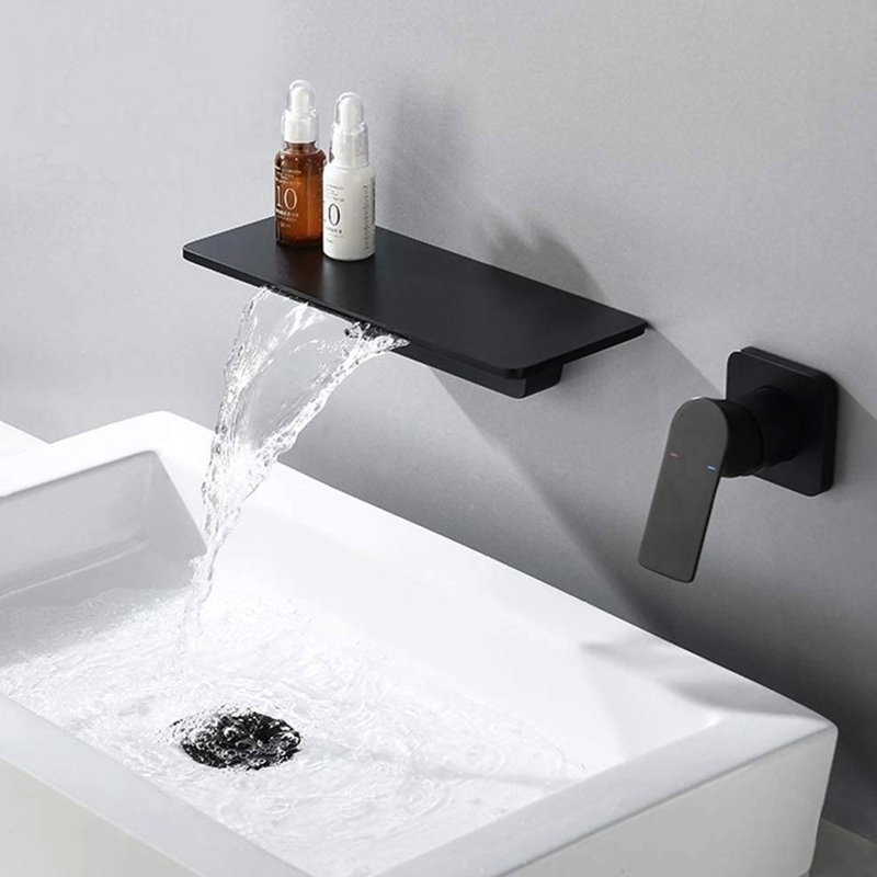 Robinet de lavabo de salle de bain noir mat en cascade - excellente fabrication en laiton, simple pour un réglage de la température et du débit de l'eau, installation en laiton de qualité de style bien rangé, modification rapide, conception compacte