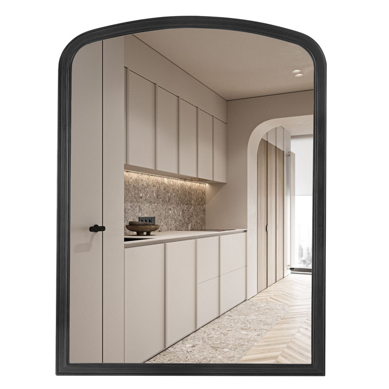 Lucena Farmhouse Wood Arched Rectangle Wall Mirror for BathRoom BedRoom, 30" x 20", Black