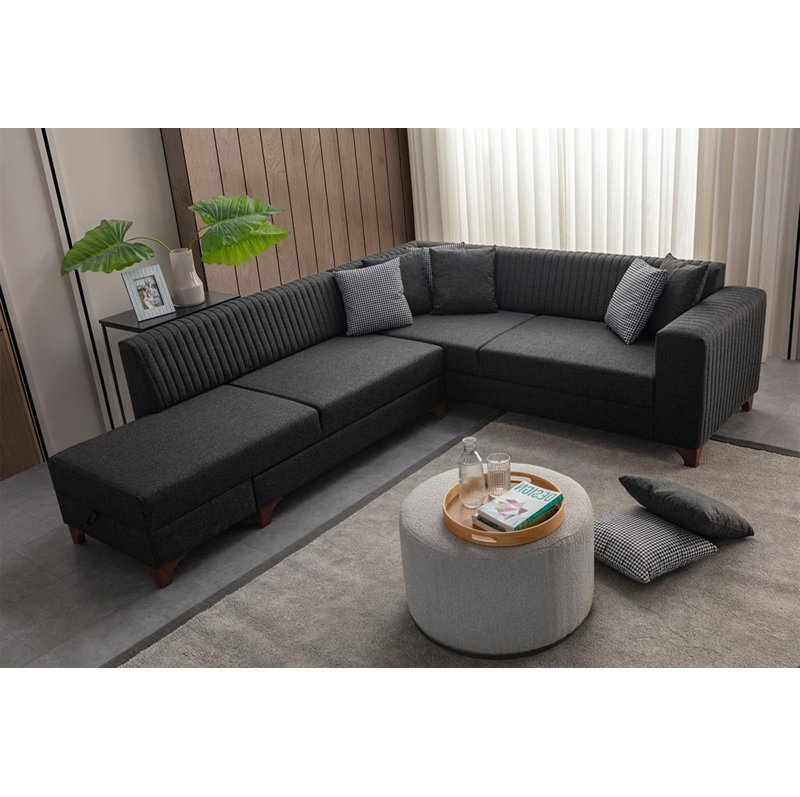 Canapé-lit d'angle, Anthracite, Noir