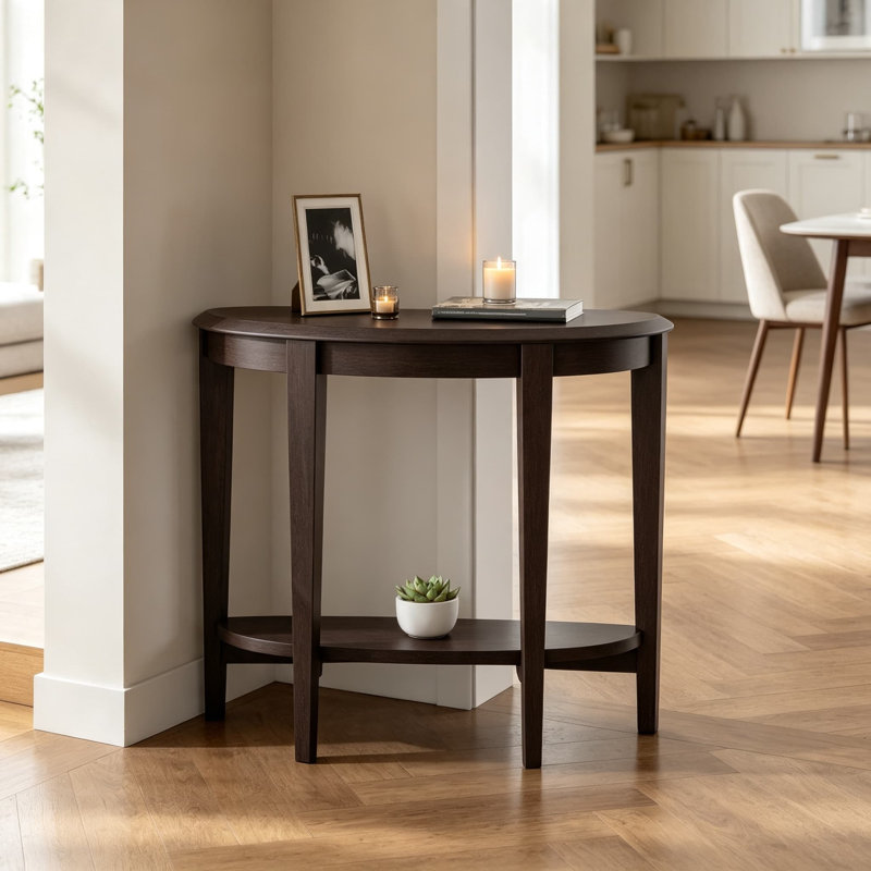 Console Payne Modern avec demi-lune et tablette de rangement, mobilier d'entrée de salon, couloir, entrée, petits espaces, cappuccino