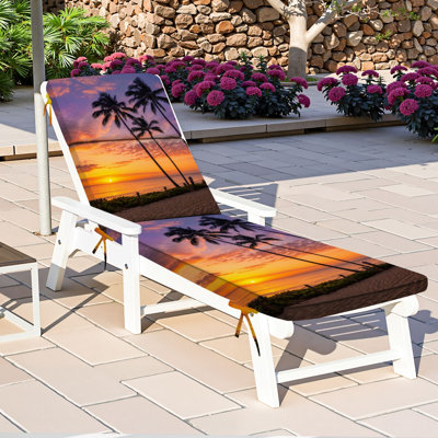  Outdoor Indoor 3'' Lounge Patio Cushion Miami Beach South Beach sunset palm trees Florida Water-Resistant Chaise Lounge Cushion for Chair Patio Furniture Seat Cushion