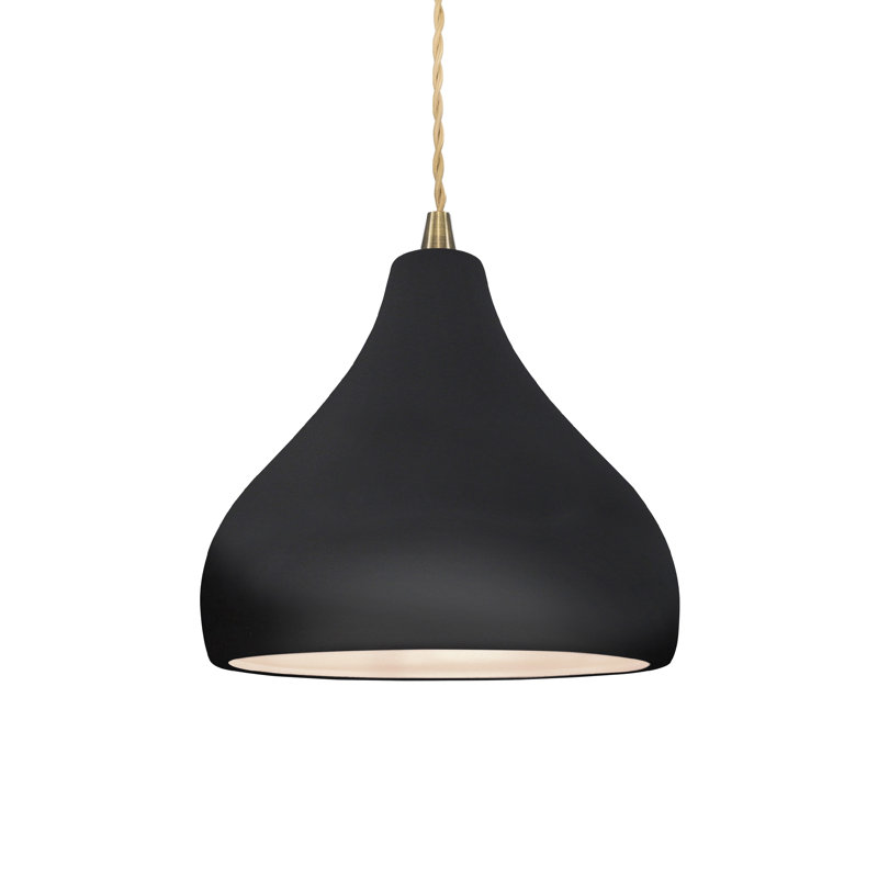 Luminaire suspendu à 1 lumière Meydan, H 7,25 po x l 8 po x P 8 po, Noir brillant / blanc mat, Laiton antique