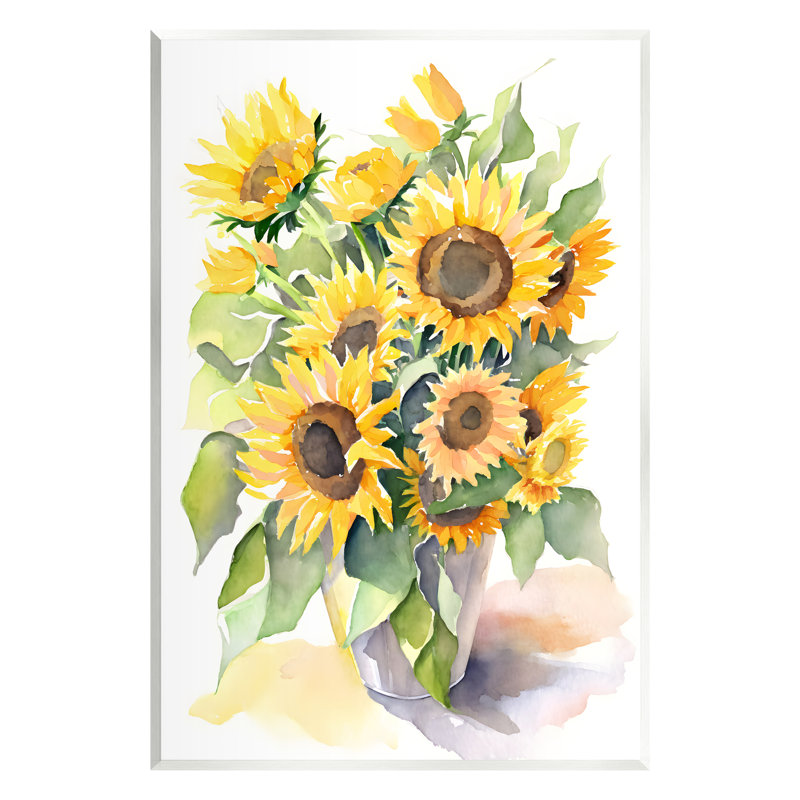 Modern Sunflowers Botanical Art Print on White MDF Wood