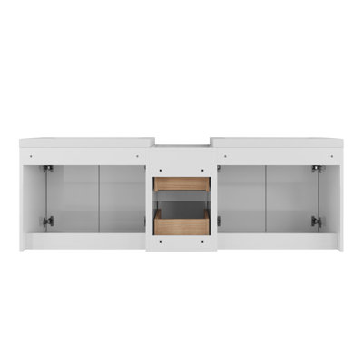 Meuble-lavabo de 60 po avec lavabo en résine, portes à fermeture en douceur et 1 armoire latérale, conception à fixation flottante, blanc brillant, contreplaqué (emballage KD) - 24 po x 2 + 12 po