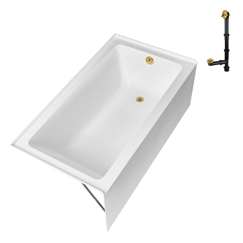 Streamline 60 in. x 30 in. Acrylic Right-Hand Drain Alcove Bathtub in Glossy White With External Drain, Brushed Gold