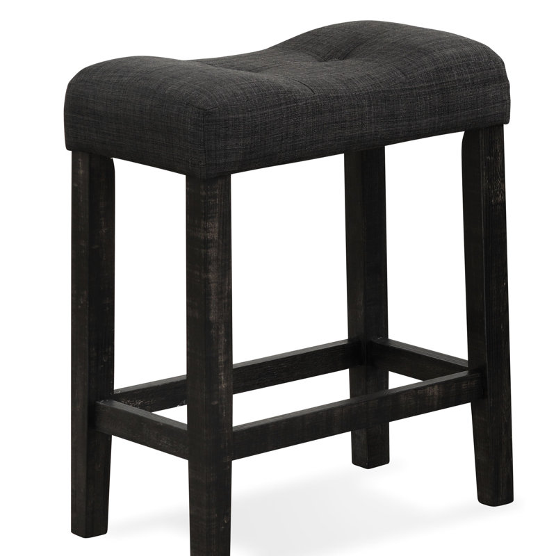 Tabouret gris à hauteur de comptoir à boutons, de 2 avec siège moelleux et coussins de repose-pieds, tabouret à structure en bois massif (2), rembourrage moelleux,