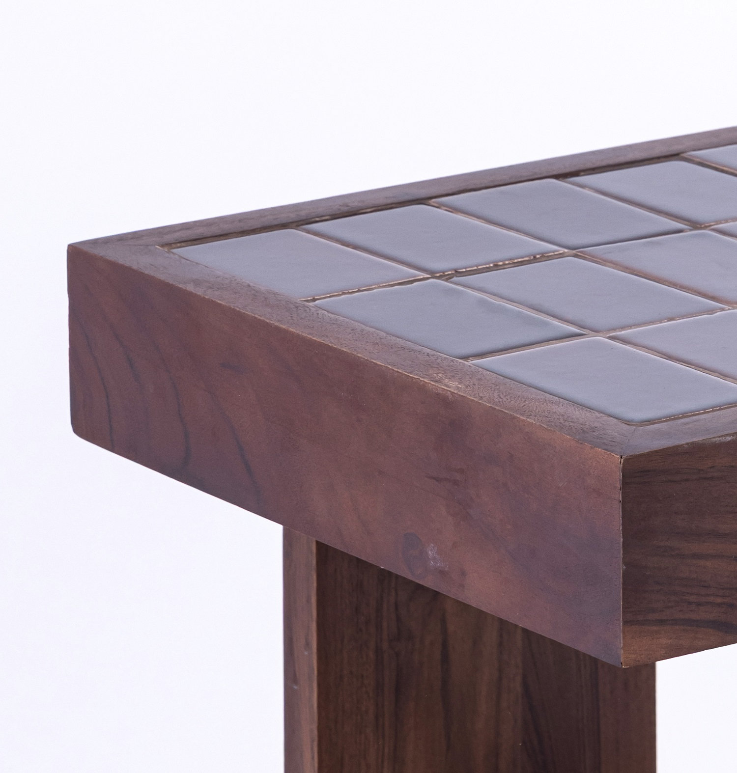Acacia Wooden Side Table With Tiles Top Square Natural, Brown