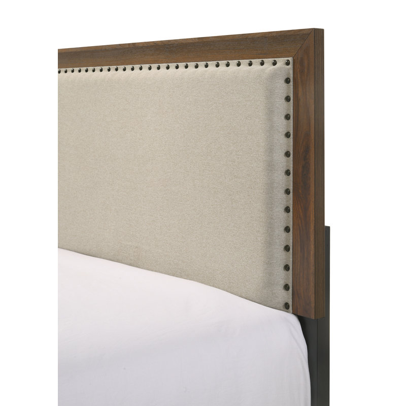 Ensemble de chambre à coucher moderne à panneaux avec tissu brun, 4 Piece, Queen
