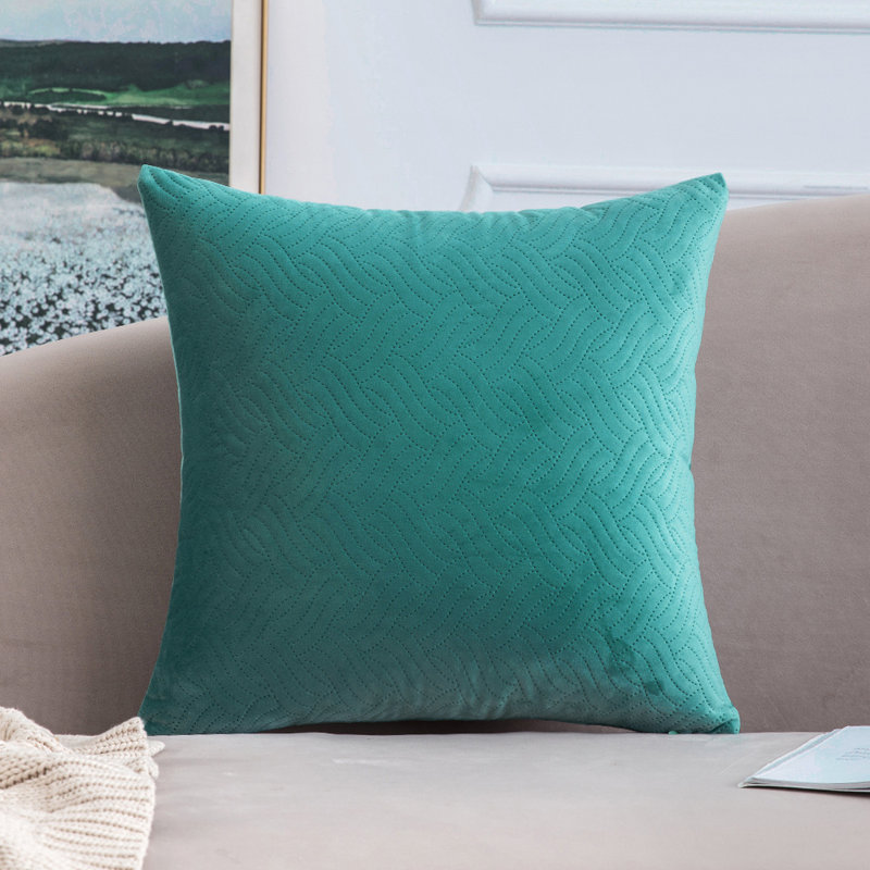 Geometric Velvet Reversible Pillow Cover, Teal