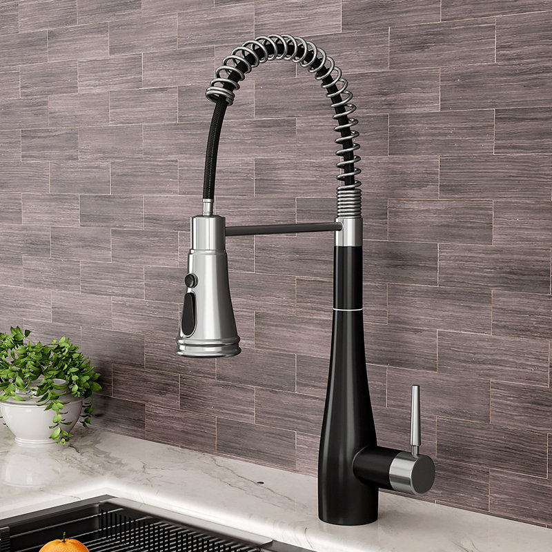 Belfry Kitchen Carmorn Pull Out Kitchen Faucet, Black/Silver