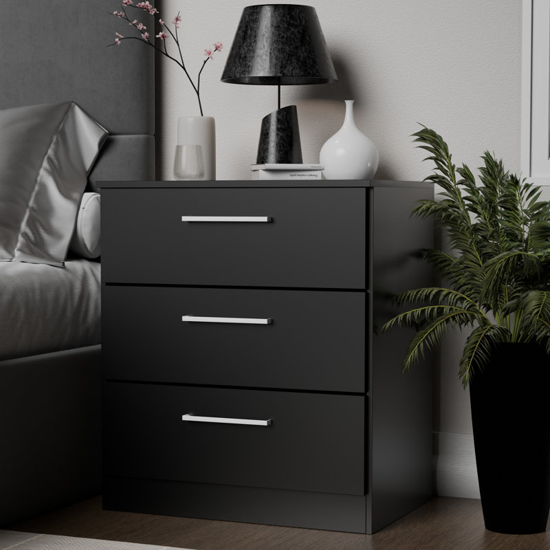 Keithline 3-Drawer Dresser – 25.5”W Modern Compact Bedroom Nightstand, Black