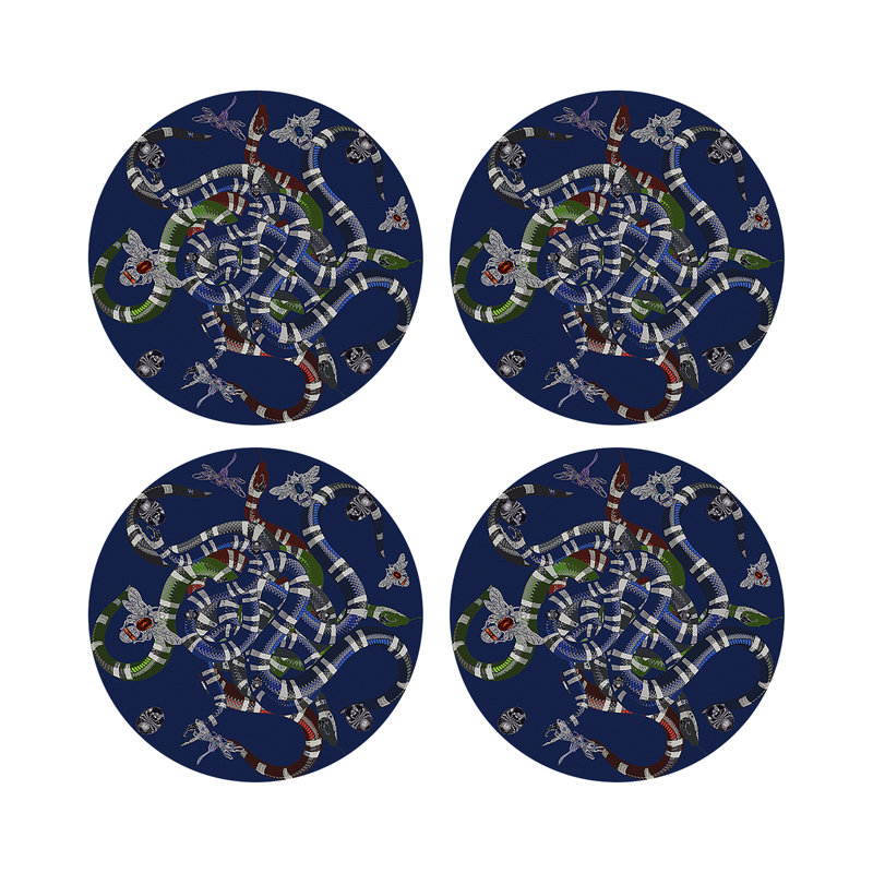 Ouroboros Vegan Leather Round Beaded Placemat, Blue