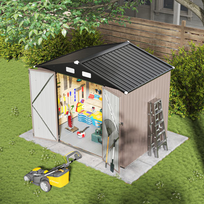 8 pi x 6 pi Remise de rangement extérieure avec plancher et portes doubles, noir
