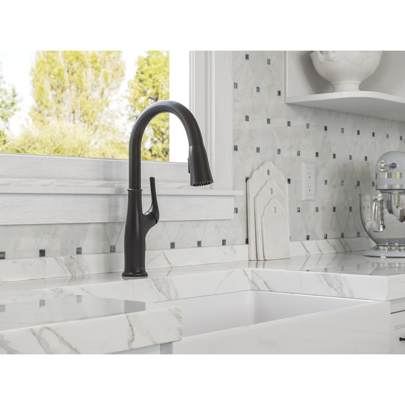 Robinet de cuisine rétractable en chrome poli à une poignée Pfister Highbury, Bronze toscan