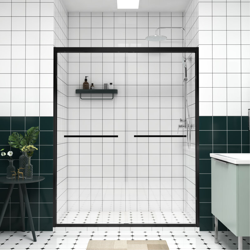 Double Sliding Shower Enclosure With Thickened Aluminium Frame, 6Mm Tempered Glass, Waterproof Design, - Rust Handle For Bathroom