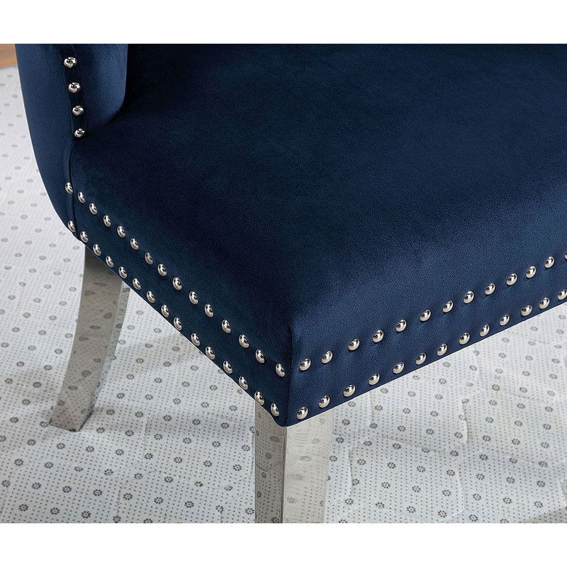 Contemporary Flannelette 2Pcs Side Chairs, Bleu